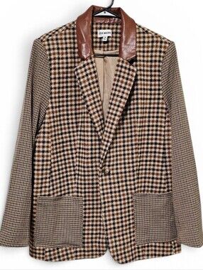 Steve Madden Houndstooth & Leather Trim Women's Blazer NWOT Size M